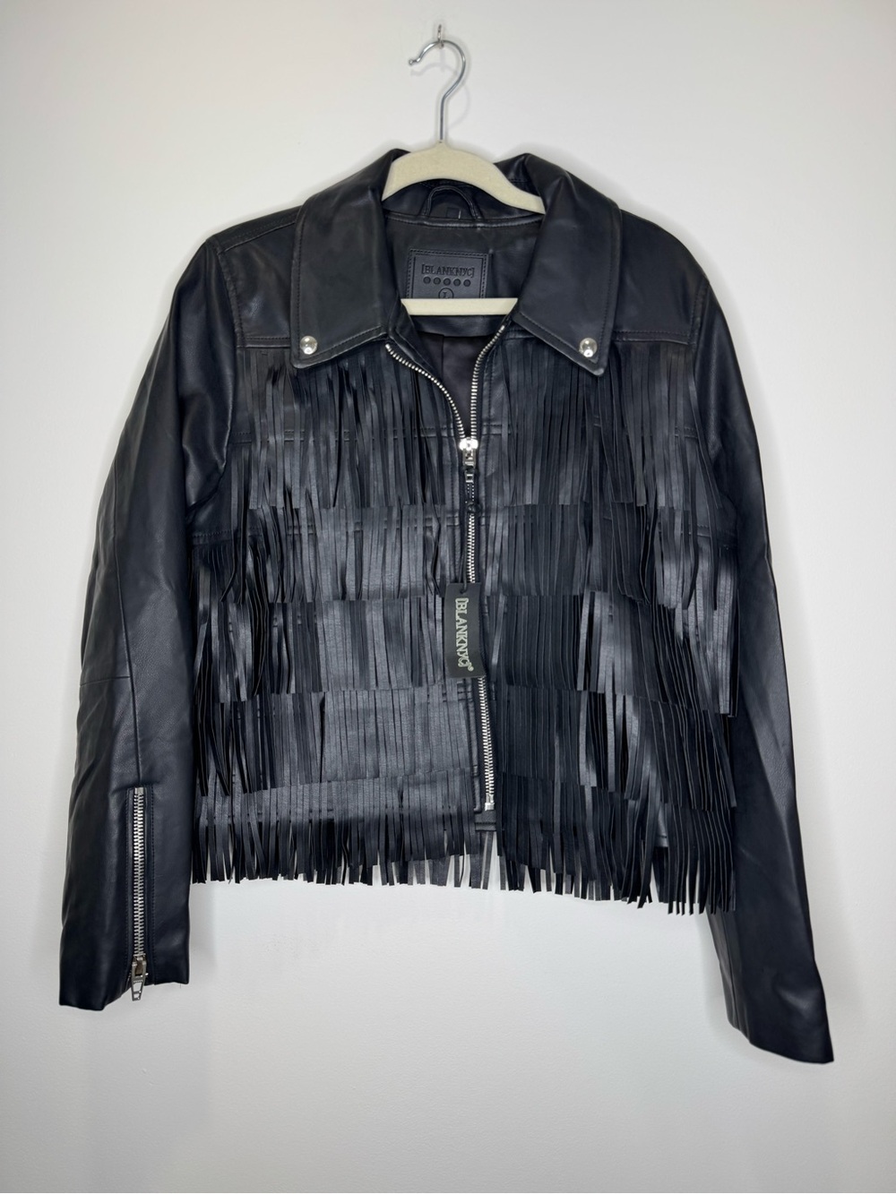 NWT ✨ Blank NYC Black Fringe Leather Jacket Large